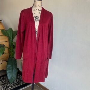 d&co Denim & Company Long Length Open Cranberry Cardigan Size XLPetite
